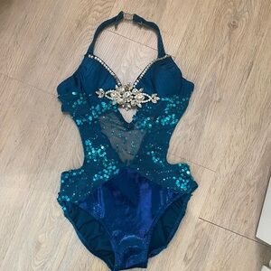 Sparkling Teal Dance Costume for Kids